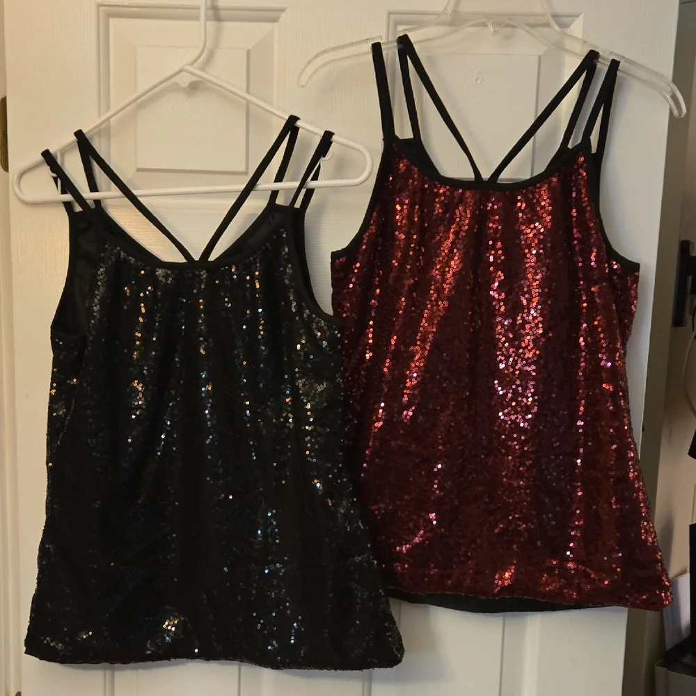 Sequin Strappy Tops - 1 Black & 1 Red - Picture 2 of 2